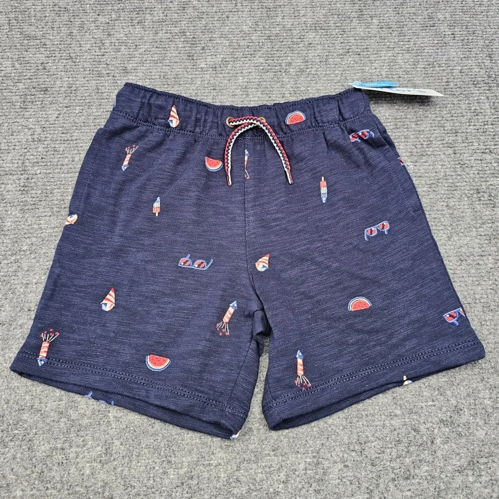 Carters Knit Shorts Toddler 3T Navy Blue Summer Fireworks Watermelon Print